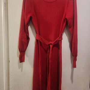 Calvin Klein NWT Red Metallic Long Sleeve Knit Dress